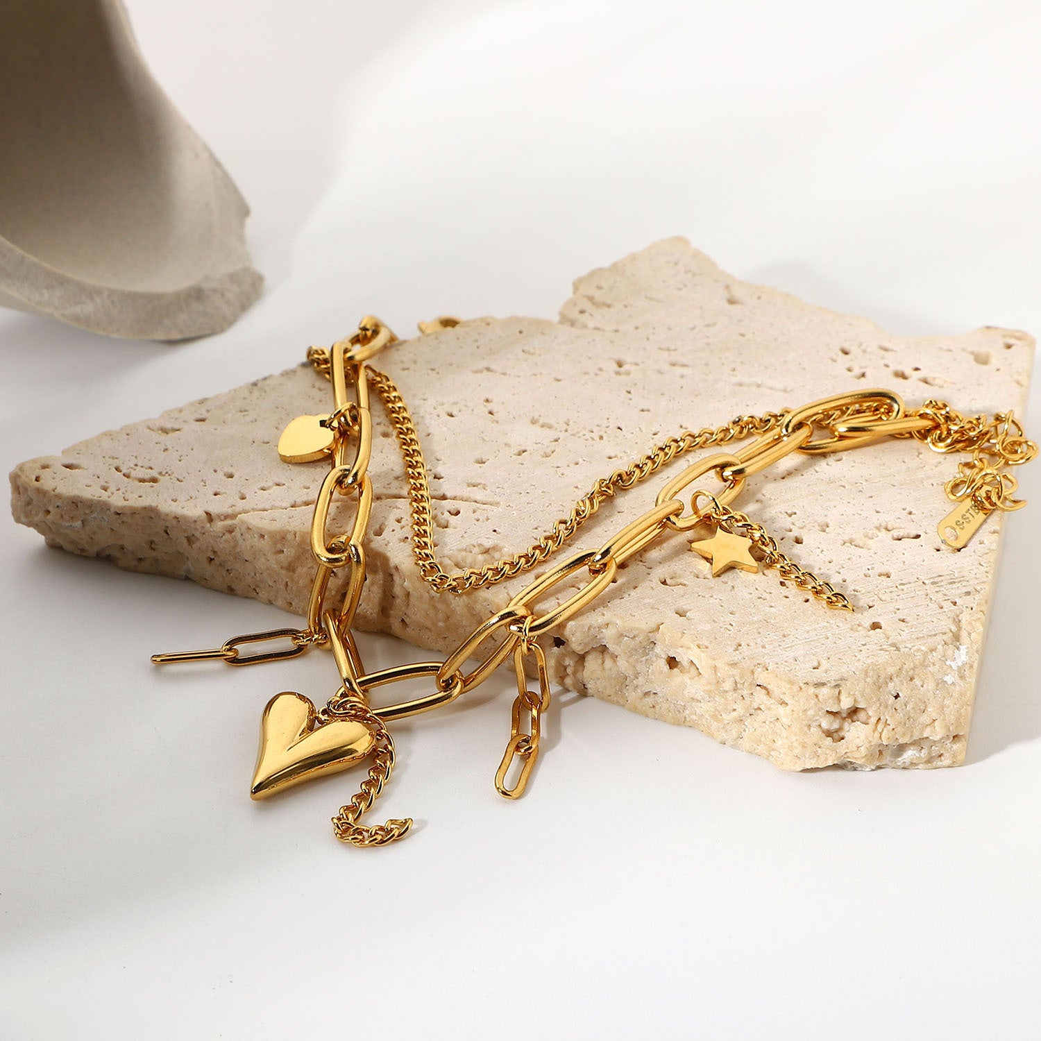 Pulsera de doble capa de estrella de oro de acero inoxidable de acero inoxidable de 2 dimensiones de acero inoxidable de acero inoxidable de 18k